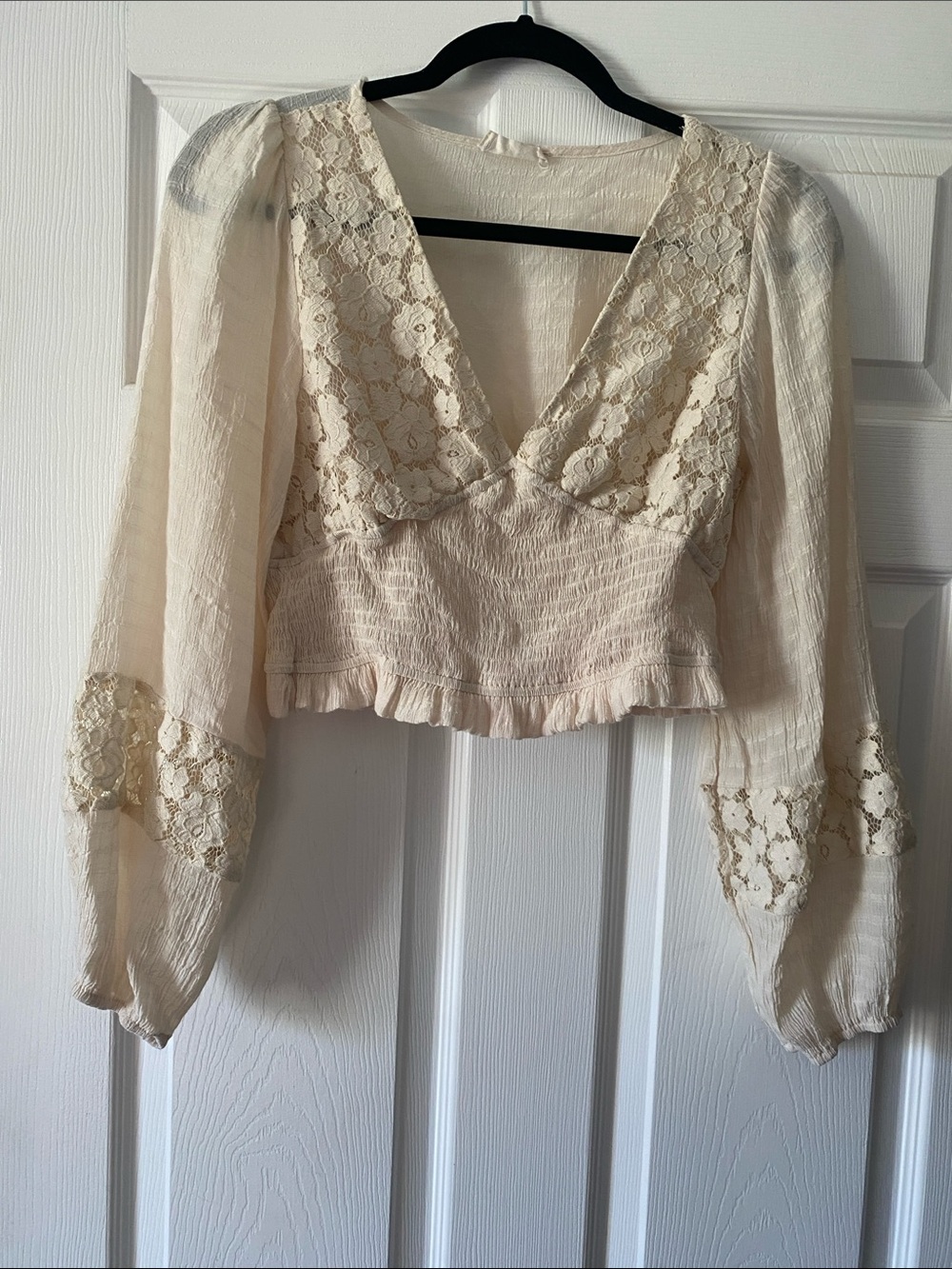 Altar'd State Cream Lace Peasant Crop Blouse